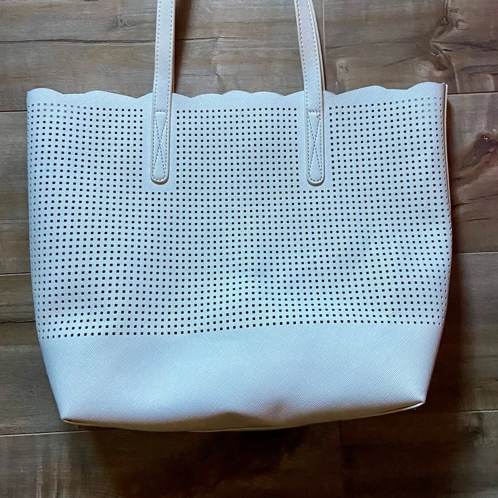 Neiman Marcus White Cut-Out See-Through Design Open Tote in White